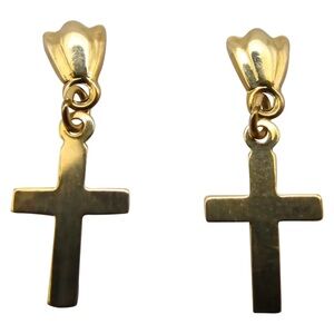 Gold Cross Dangle Earrings